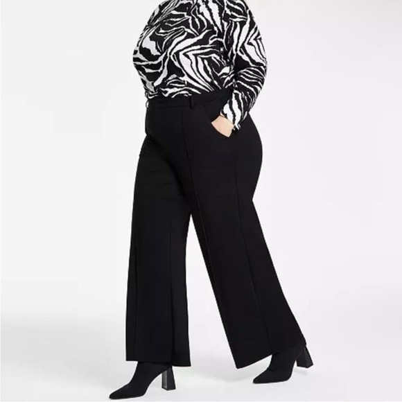 NEW Bar III Plus Size Black High Rise Wide Leg Crepe Dress Work Pants - Picture 1 of 9